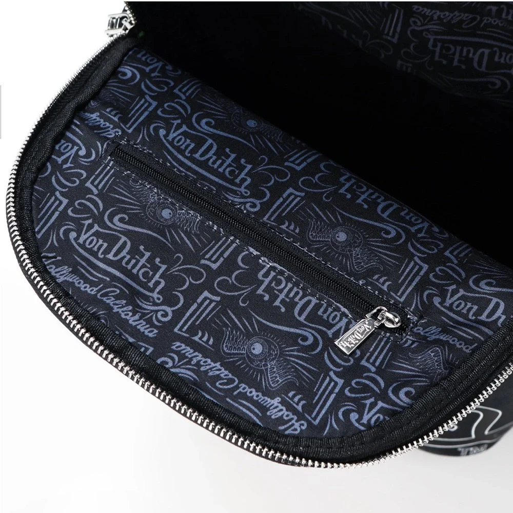 Von Dutch Black Backpack with Winged Eye Design